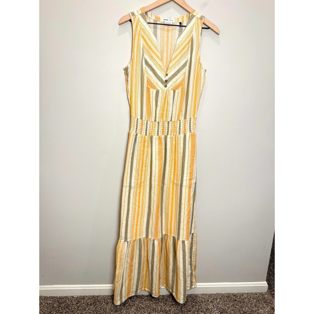 Prana California Dreaming 100% Organic Cotton Golden Hour Stripe Maxi Dress XS - Picture 3 of 15